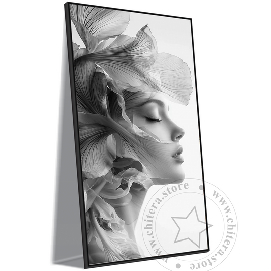 Black and White Floral Woman Wall Art