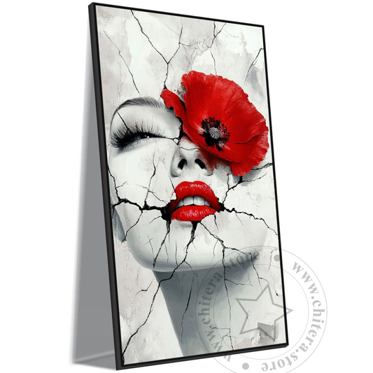 Surreal Red Lips and Flower Canvas Art