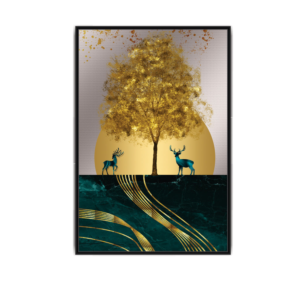 Gold textured Stag and Tree