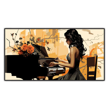 Girl Playing Piano Landscape Vector Canvas Art