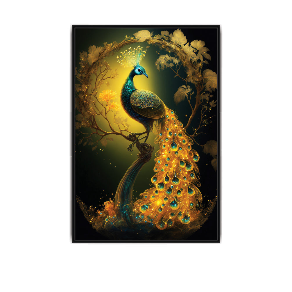 Gold textured Peacock art canvas painting