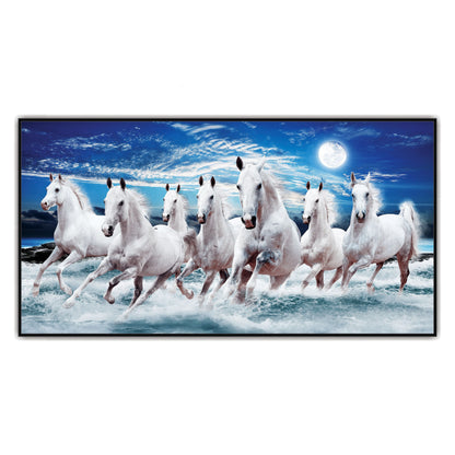 White Seven horse running Canvas Print Wall Painting