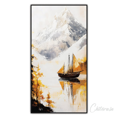 Boat & Mountains Canvas Art Wall Painting