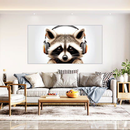 Raccoon Headphones Listening Music Landscape Canvas Art