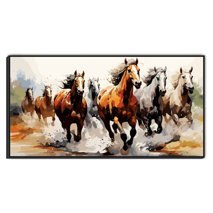 Abstract Seven horse running art Canvas Print Wall Painting