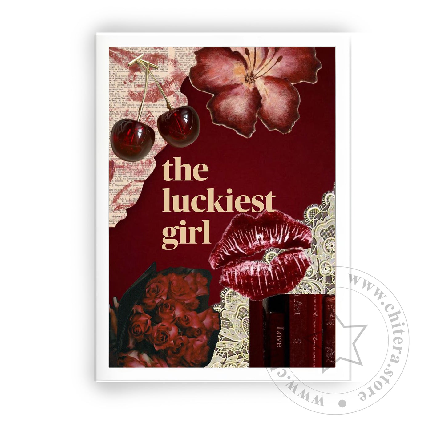 The Luckiest Girl – Vintage Red Aesthetic Wall Art