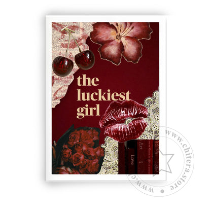 The Luckiest Girl – Vintage Red Aesthetic Wall Art