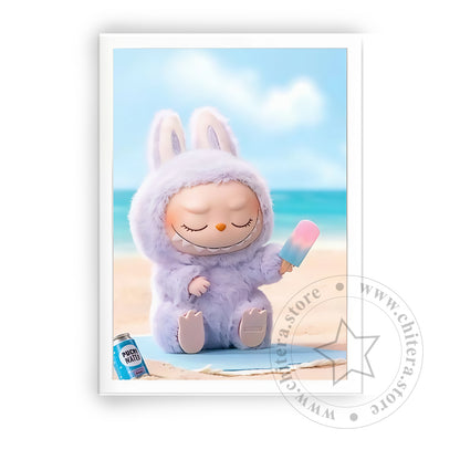 Pastel Labubu Bunny Vibes – Relaxing Beach Wall Canvas