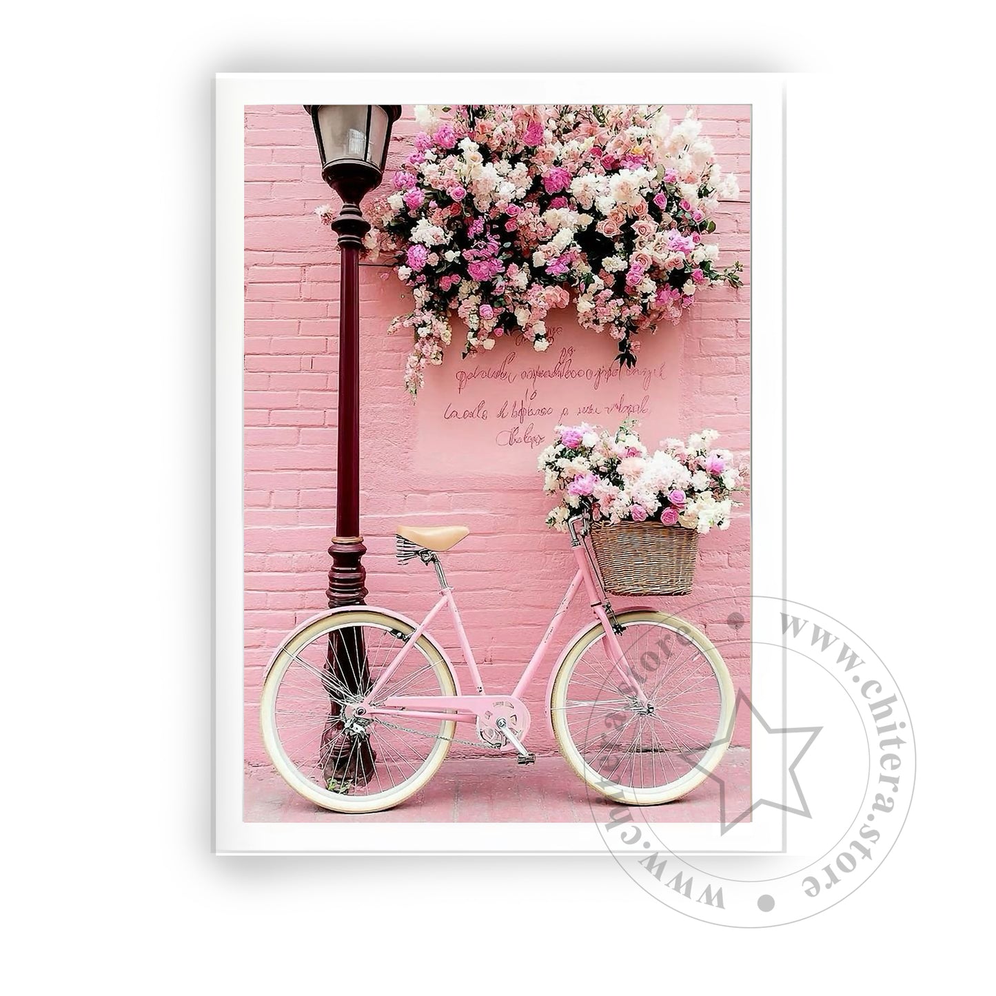 Pink Bicycle with Flowers Wall Art