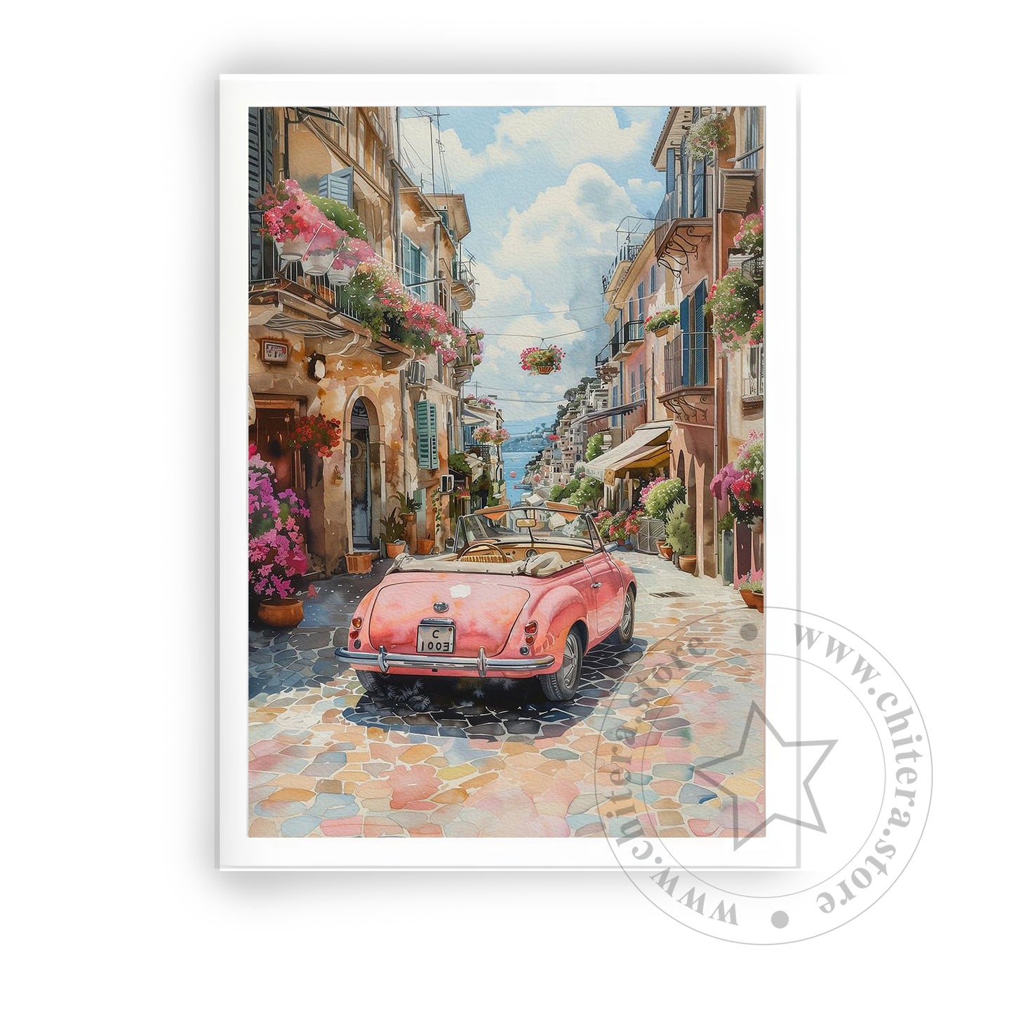 Pink Vintage Car in Italian Street Wall Canvas Art