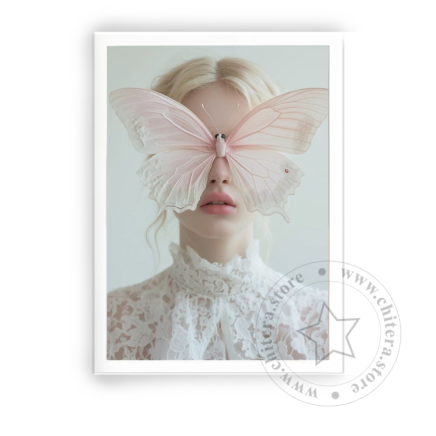 Surreal Woman with Butterfly Mask Wall Canvas Art