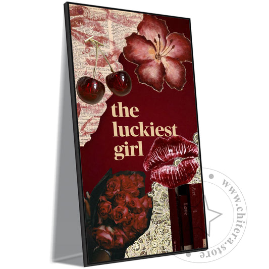 The Luckiest Girl – Vintage Red Aesthetic Wall Art