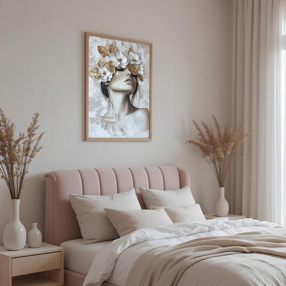 Golden Floral Crown Woman Wall Canvas Art