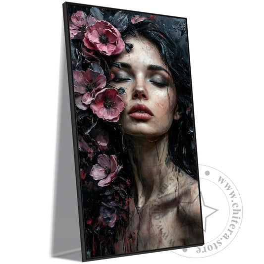 Beautiful Girl With Flowers Wall Canvas Art