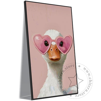 Cute Duck With Pink Spects Wall Canvas Art