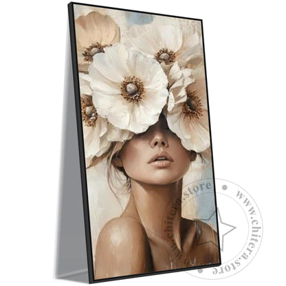 Beautiful Girl With Flowers on Head Wall Canvas Art