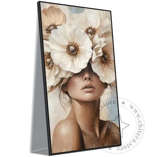 Beautiful Girl With Flowers on Head Wall Canvas Art
