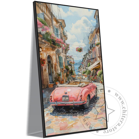 Pink Vintage Car in Italian Street Wall Canvas Art