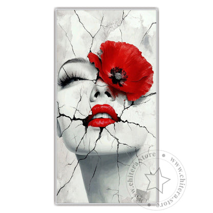 Surreal Red Lips and Flower Canvas Art