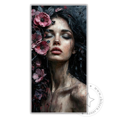 Beautiful Girl With Flowers Wall Canvas Art