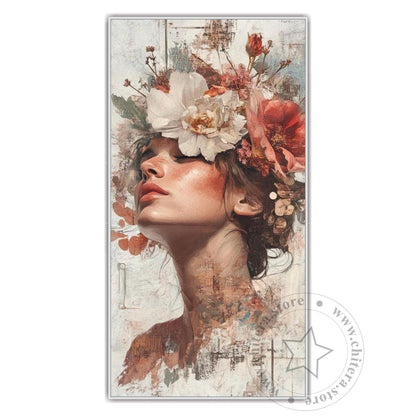 Floral Crown Woman with Closed Eyes Wall Canvas Art