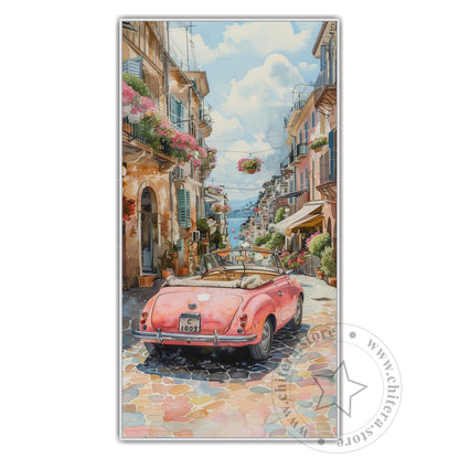 Pink Vintage Car in Italian Street Wall Canvas Art