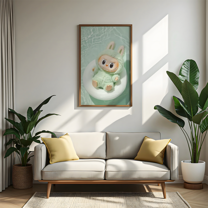 Mint Green Labubu Bunny Doll Wall Art