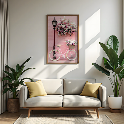 Pink Bicycle with Flowers Wall Art