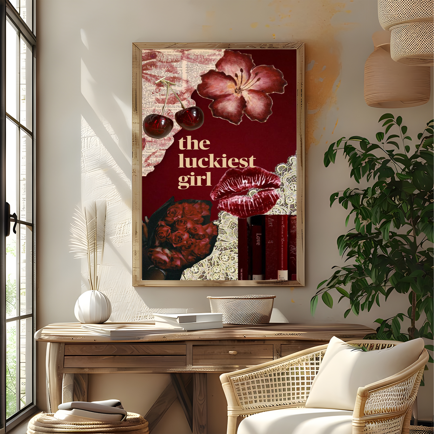 The Luckiest Girl – Vintage Red Aesthetic Wall Art