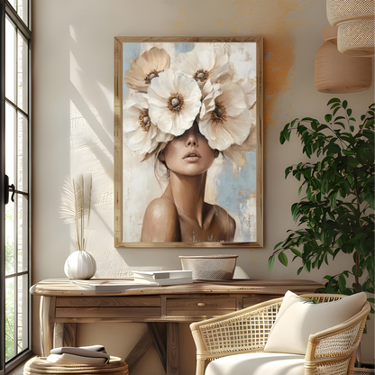 Beautiful Girl With Flowers on Head Wall Canvas Art