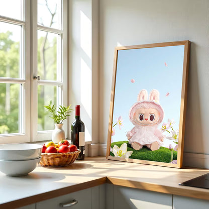Cute Labubu Doll in Pink Dress Wall Canvas Art