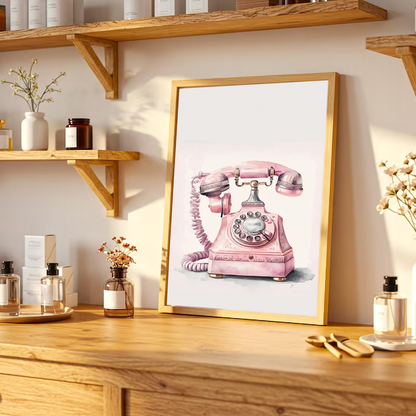 Pink Vintage Telephone Wall Canvas Art