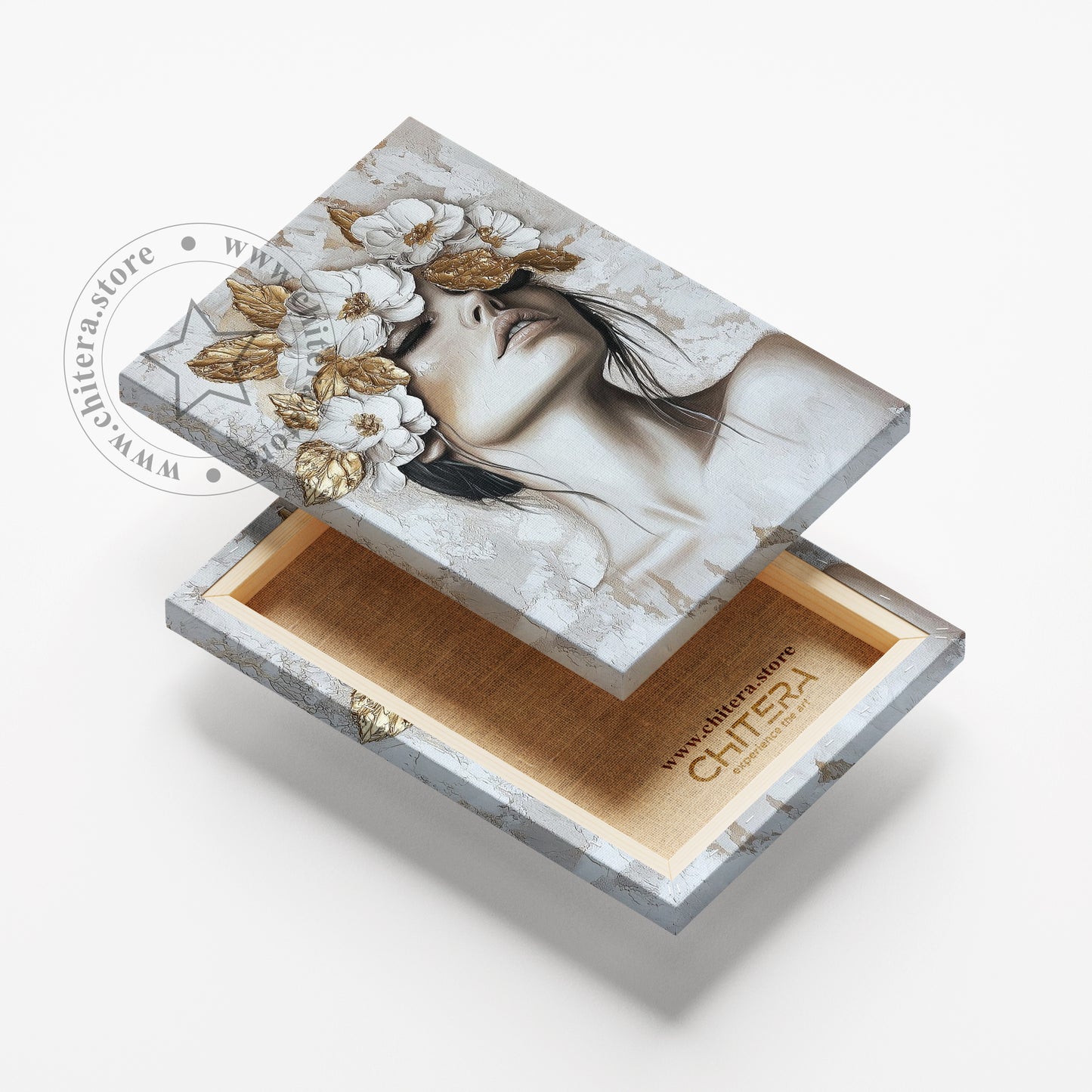 Golden Floral Crown Woman Wall Canvas Art