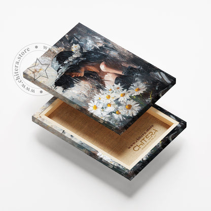 Impressionist Woman with Daisies and Hat Wall Canvas Art